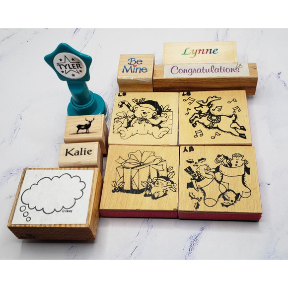 Mounted Rubber Stamp Lot of 11 Children Holiday Names - Picture 1 of 16